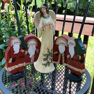 5 Piece Christmas Decoration Lot Santas & Angel